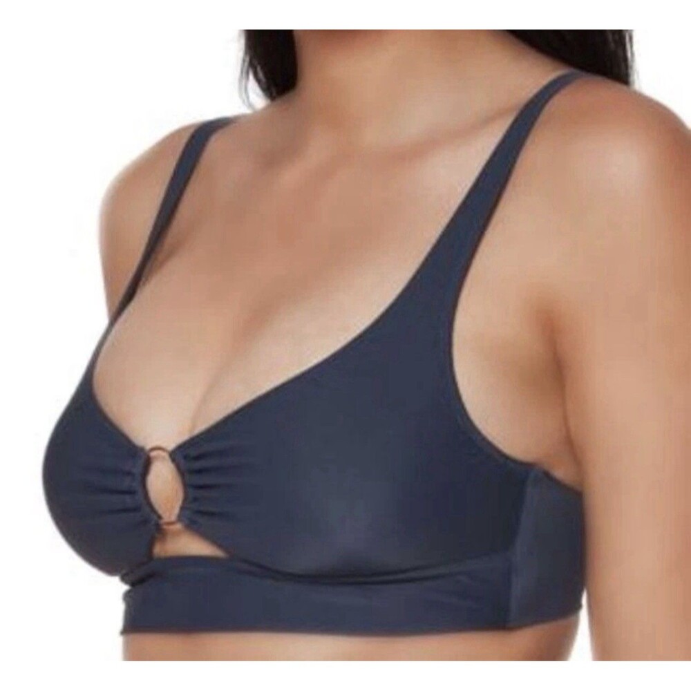 Bar III  Banded Ring Bikini Swim Top, US Medium Black